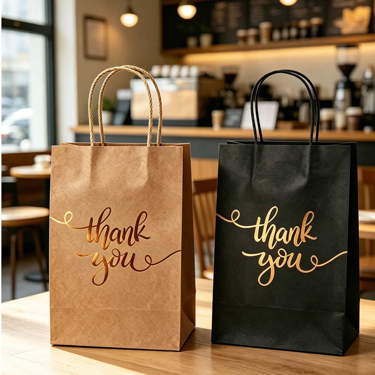 10 sacs en papier avec poignées, estampage à chaud 'Merci', sacs cadeaux pour boutiques, fêtes d'anniversaire, mariages et rangement domestique