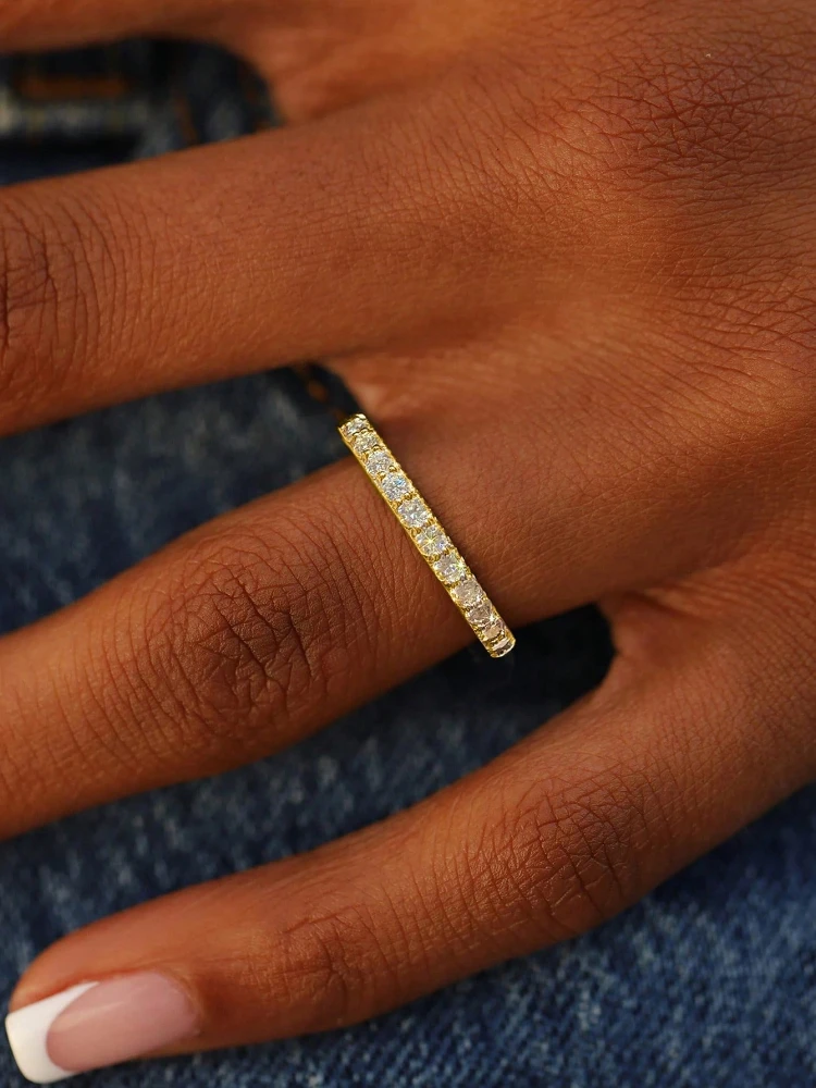 KNB 1.9 مللي متر خاتم مويسانيتي حقيقي مطابقة الزفاف الماس الفرقة للنساء 925 فضة أنثى تاج خاتم ذيل واحد مجوهرات #5