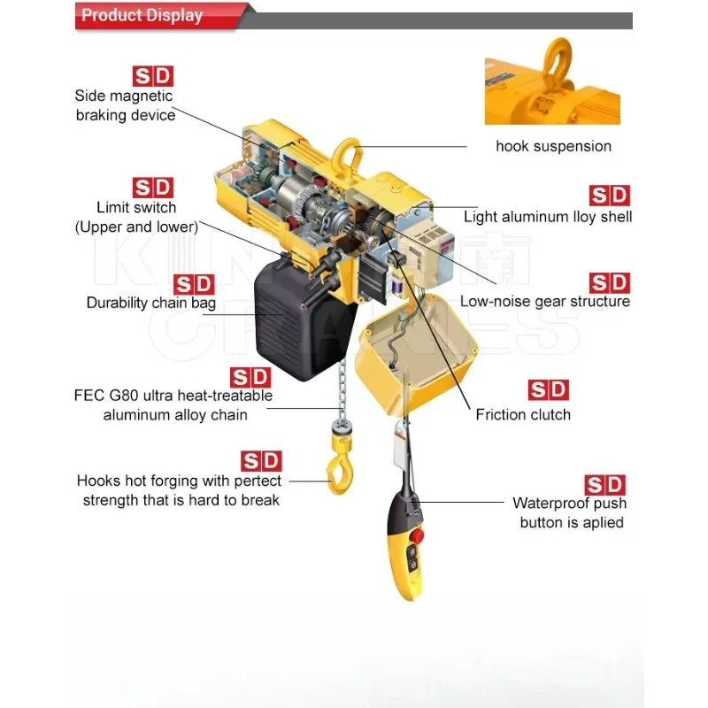 IP55 Waterproof Dustproof Electric Chain Hoist 1 Ton Durable Lifter For Humid And Dusty Working Scenarios