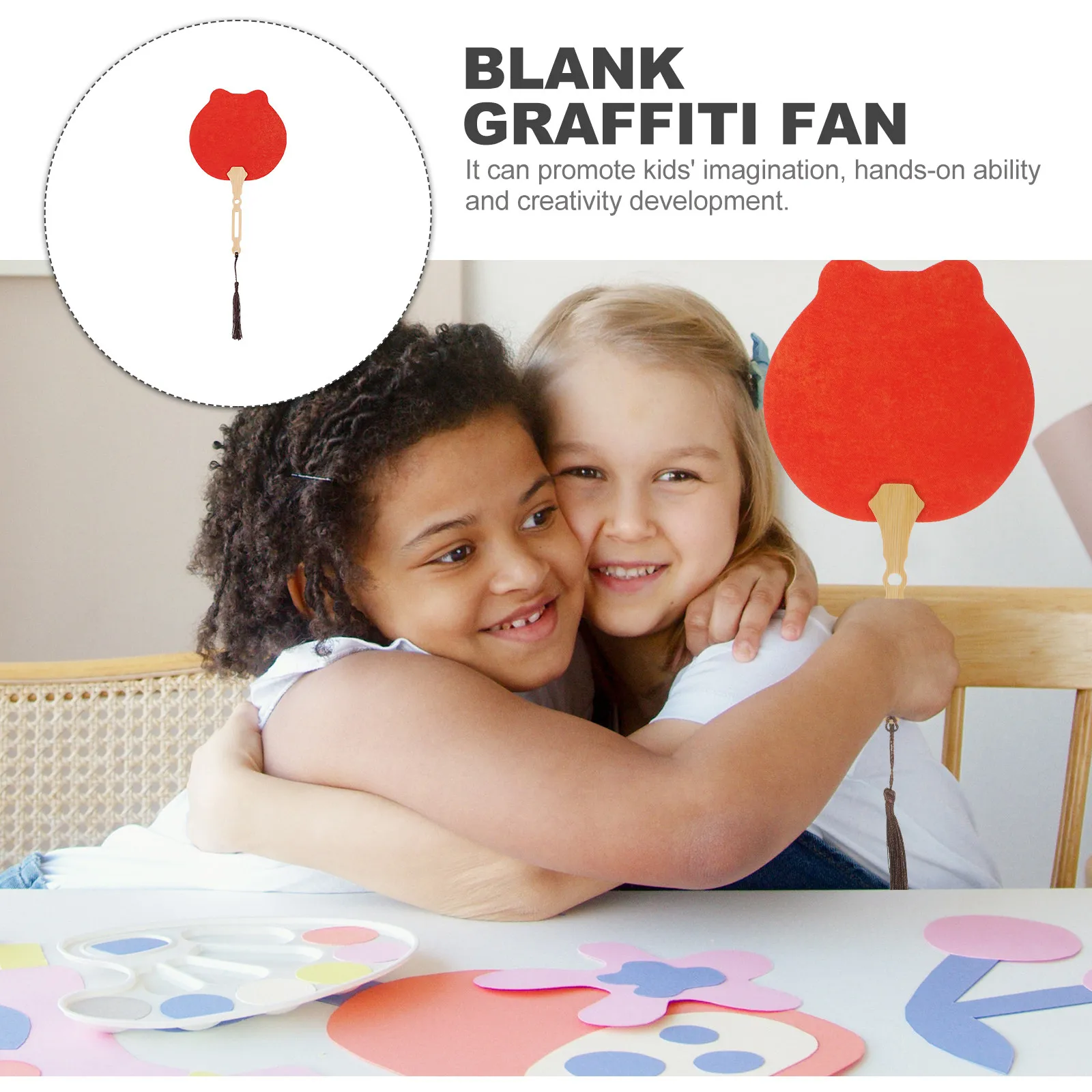 Cat-Shaped Blank Hand Fan for Painting, Drawing, Calligraphy – Premium Wood & Paper Material
