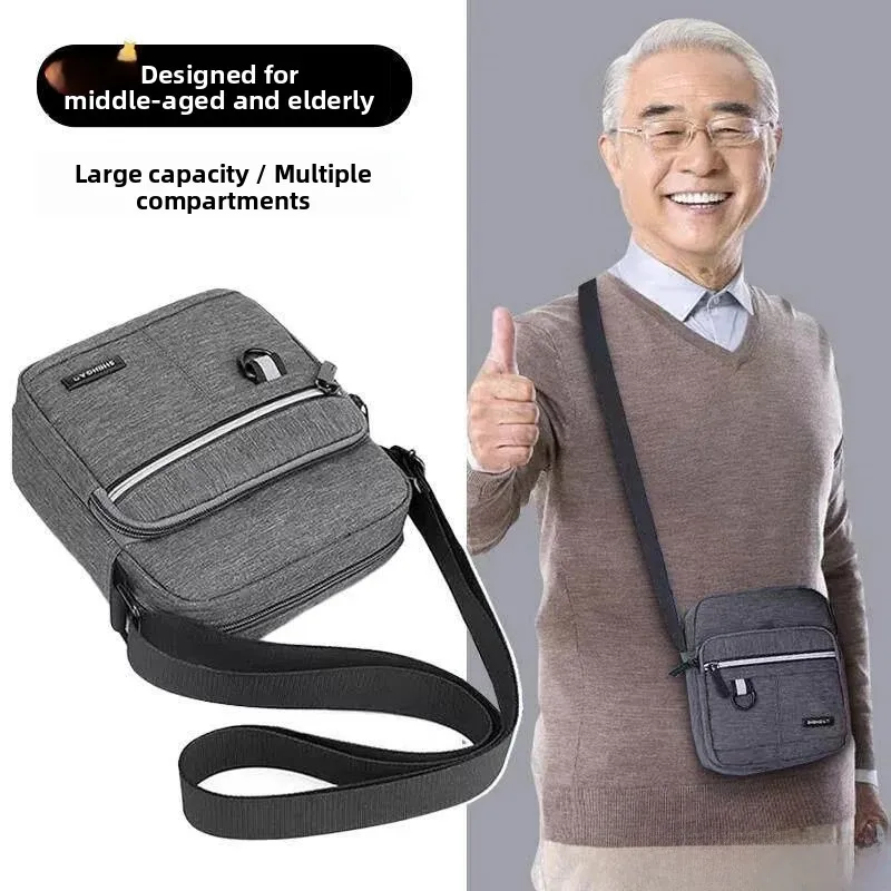 Men's Oxford Cloth Crossbody Bag Travel Wear-Resistant Single Shoulder Backpack Leisure Style for Middle-Aged And Elderly