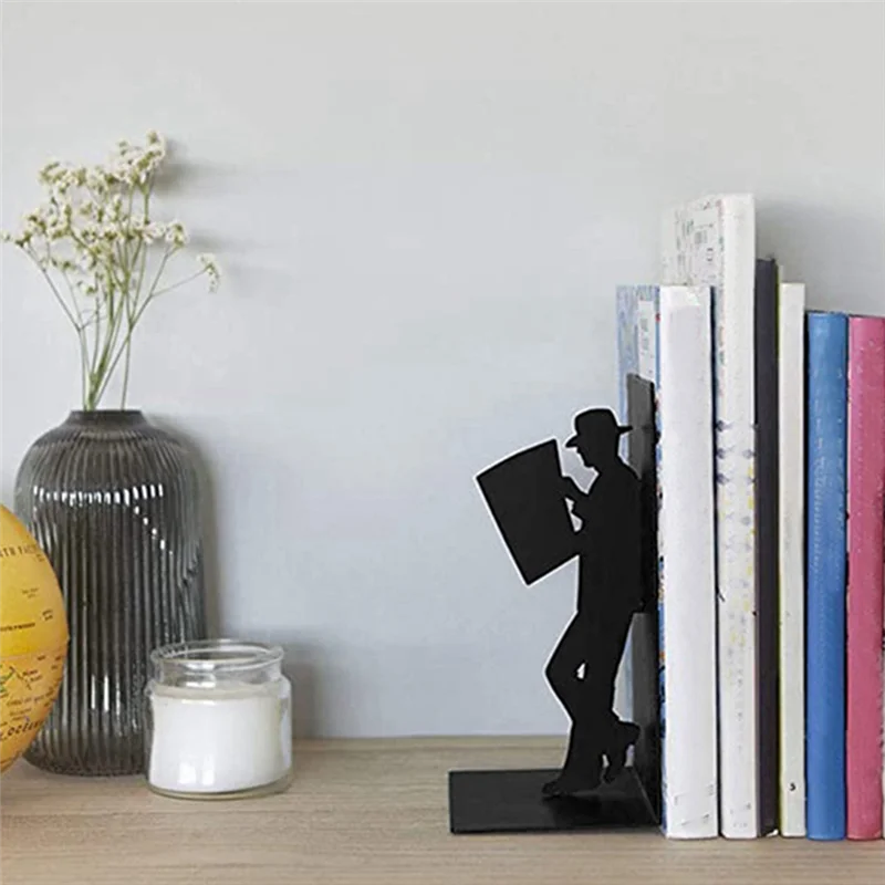 

A Iron Figure Bookends Reading Book Support Retro Non-Skid Book Ends Stoppers For Shelves Home Office Desktop Decor-AC17