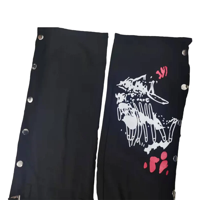 Street Cool Oversized Jeans, Metal Buckle Relaxed Denim Jeans, Printed Drapey Wide Leg Jeans, High Rise Casual Straight Pants