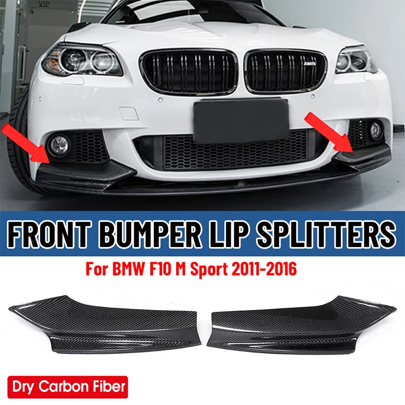 Real Dry Carbon Fiber Front Bumper Lips Corner Splitters Fog Lamp Canards Cover For BMW F10 5 Series 535i 528i M Sport 2011-2016