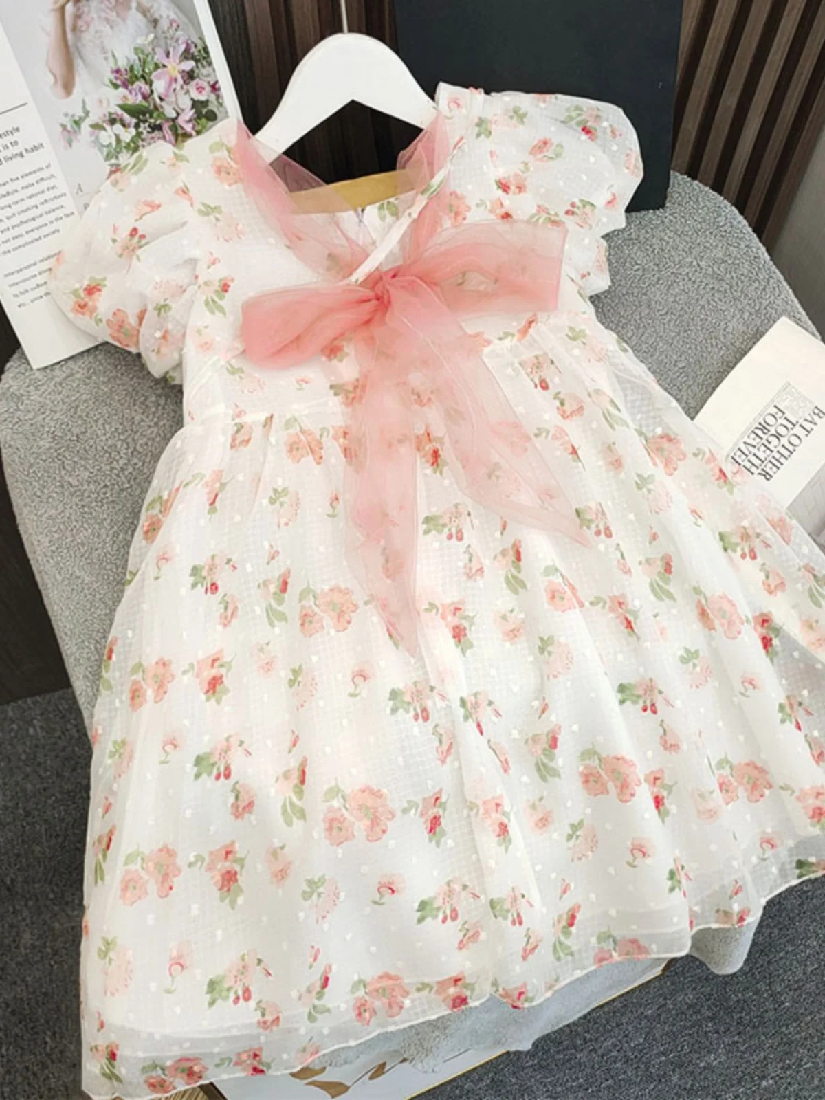 Princ Dr meisjes zomer bloemen knoop tule Dr Koreaanse Sle Svel jurk voor kleine meisjes