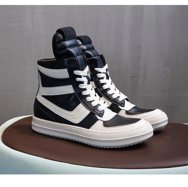 

Men Women Boots Ankle Genuine Leather Motorcycle Shoes Platform Thick Sole Increase High Street Vintage Luxury Sneakers Owens