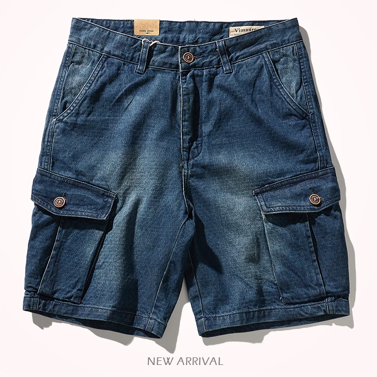 

2022 Summer New American Retro Tooling Jeans Shorts Men's Fashion Washed Old Multi-pocketed Loose Casual Denim 5-point Pants