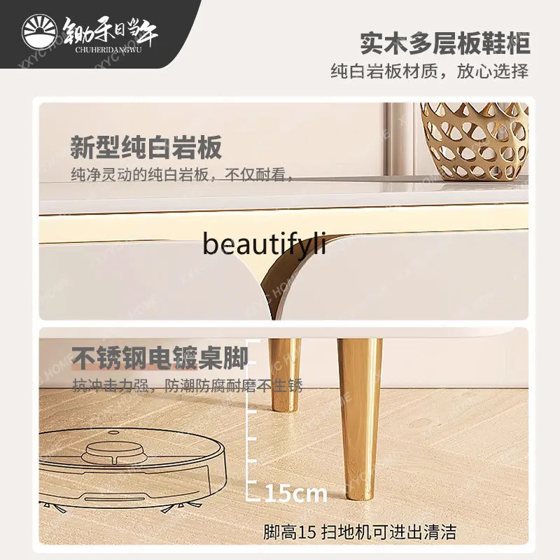 Italian light luxury door cabinet solid wood dining side cabinet storage decorative cabinet rock slab