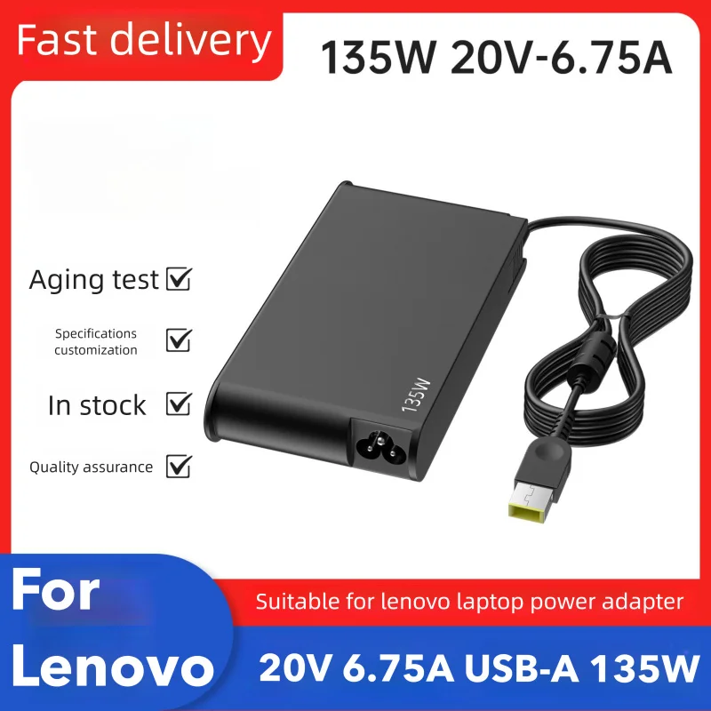Adaptador para Portátil de 135W 20V 6.75A, Cargador USB para Portátil Lenovo T440p Y50-70 R720 Y700 T540p P51 P52 S5 ADL135NLC3A, Fuente de Alimentación