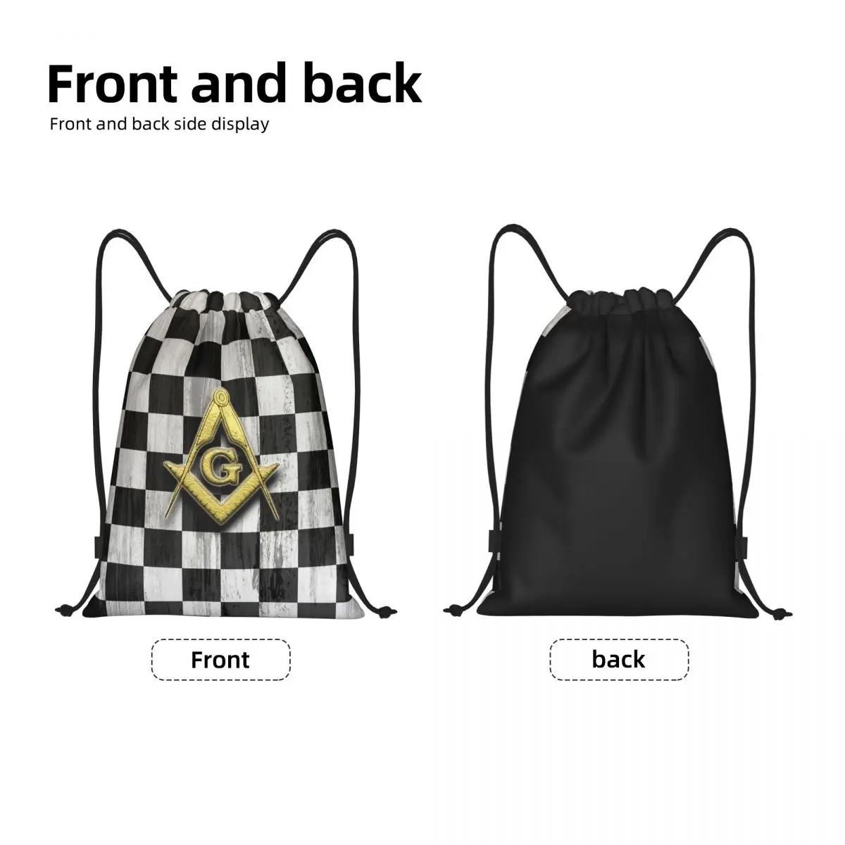 Square Compass And Checkers Drawstring Backpack Women Men Sport Gym Sackpack Foldable Masonic Freemason Training Bag Sack