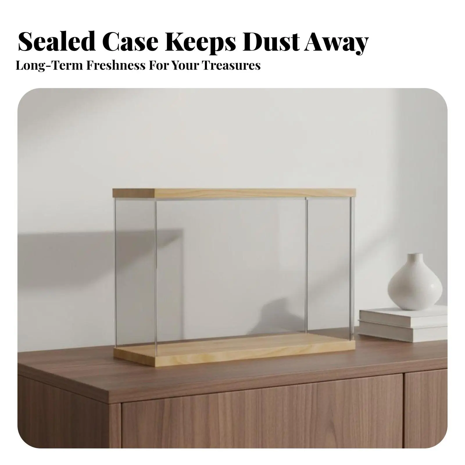 Clear Acrylic Display Case with Wooden Tier Trays for Model Kits and Dolls Dust Free Showcase Box for Desk Shelf Top