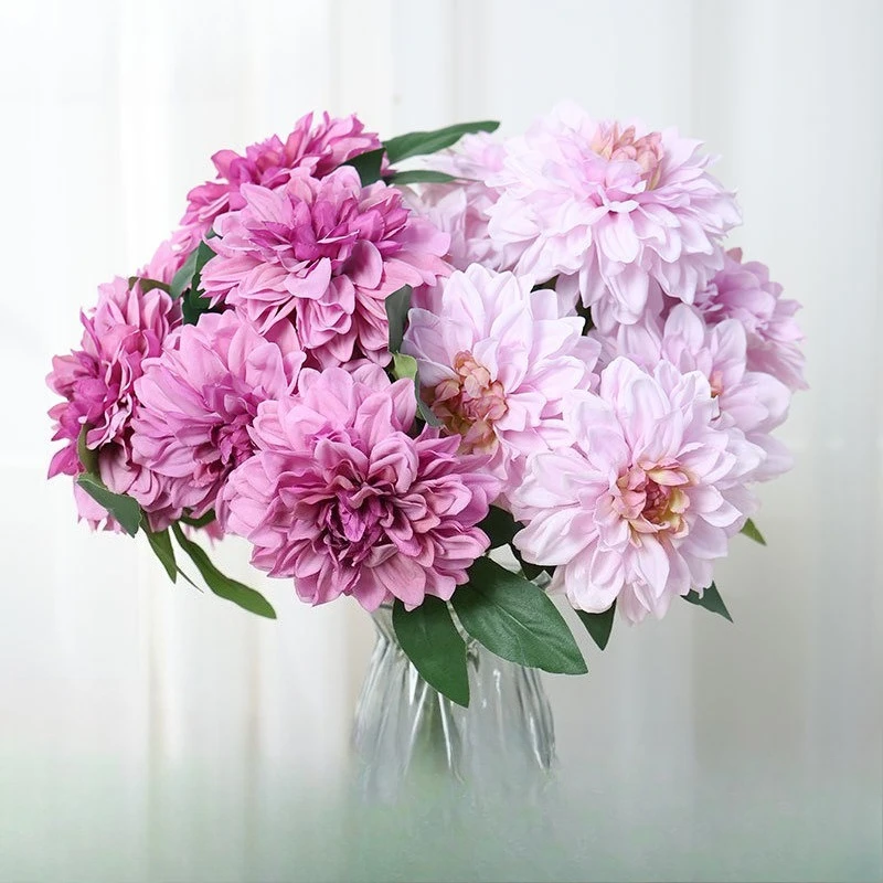 

Artificial Dahlia Silk Flower for Home Decor Wedding Table Vase Centerpiece Fake Flower Arrangement