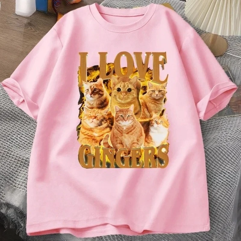 Eu amo gengibre camiseta engraçado gato laranja camiseta vintage y2k casual manga curta tripulação pescoço streetwear roupas femininas y2k