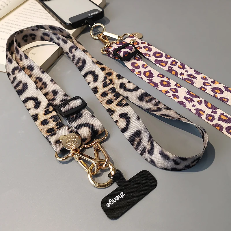 

Ремешок для мобильного телефона с леопардовым принтом, длинный через плечо можно носить, женская широкая ткань, регулируемая универсальная