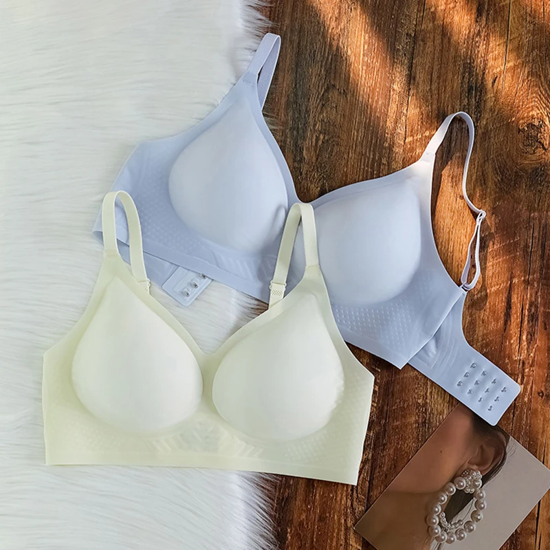 Ultrathin Women Summer Underwear Gathering Ice Silk Jelly Gel Semi Fixed Cup Soft support No Steel Ring Sports Traceless Bra