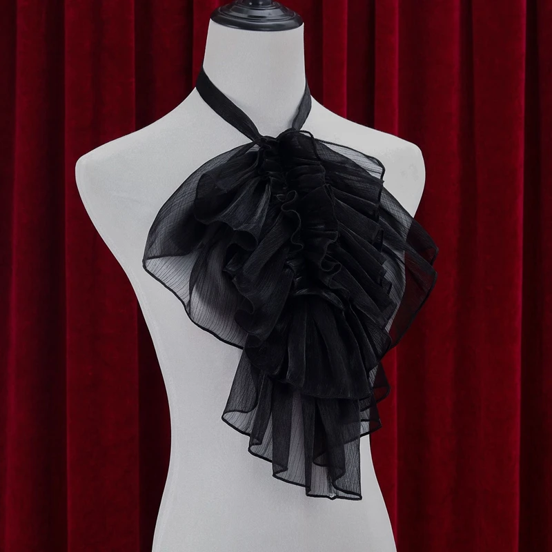

Элегантный черный дворец, шарф с рюшами на шею, вечернее платье, сценическое представление, декоративный накладной воротник, галстук, аксессуар