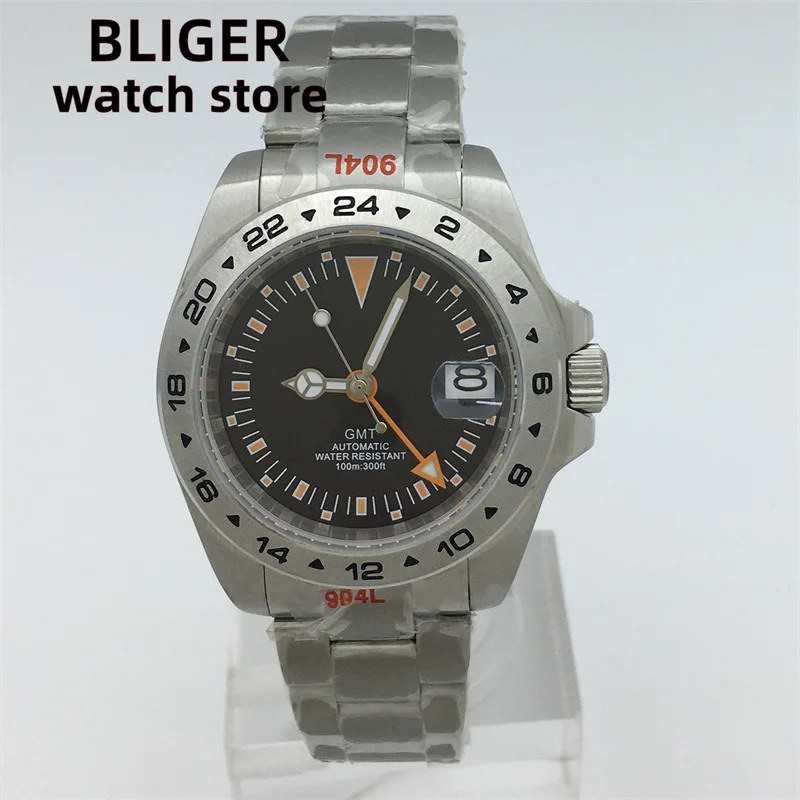 

BLIGER 40mm NH34 GMT Automatic Mechanical Wristwatch Men Watch DG3804 Movement SapphireStainless Steel 3 o'clock Crown Date