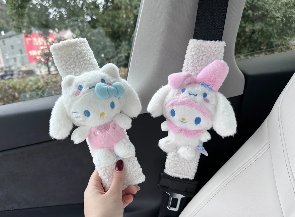 

Kawaii Sanrio Cinnamoroll Cartoon Swimming Ring Cat Car Seat Belt Shoulder Strap Female Car Decoration Car Accessories Girl Gift