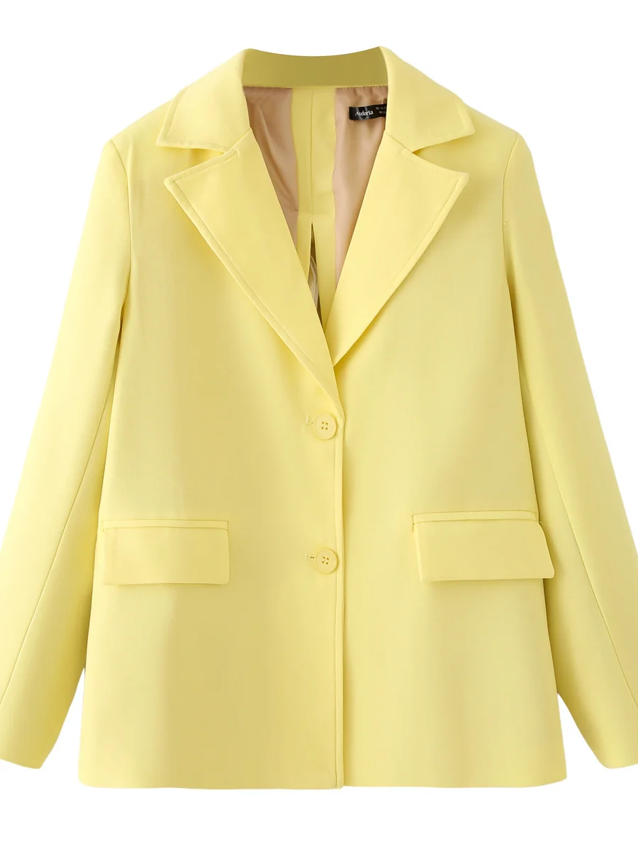 Żółta marynarka damska z wyczuciem stylu, top z wiązaniem, kolorowa, do pracy, z długim rękawem, o regularnej długości.