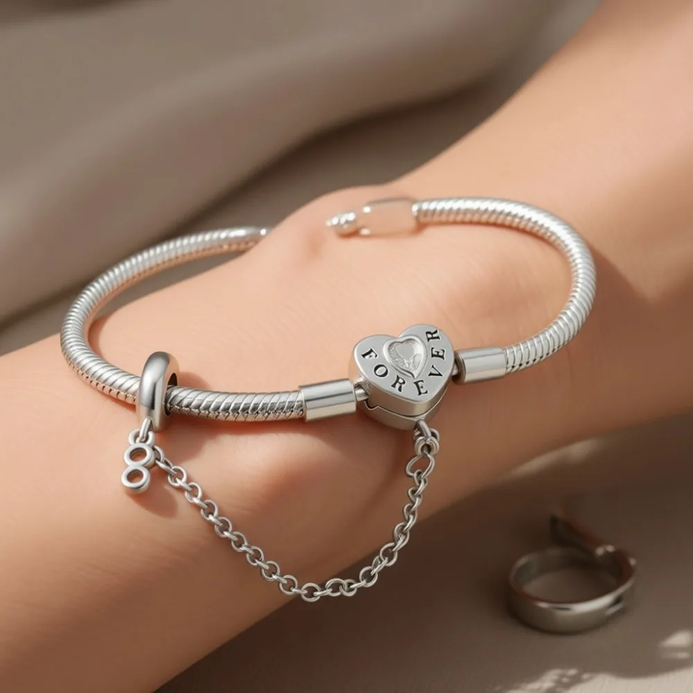 

Браслет-цепочка из стерлингового серебра 925 пробы с подвесками, совместимый со всеми шармами, подарок для женщин