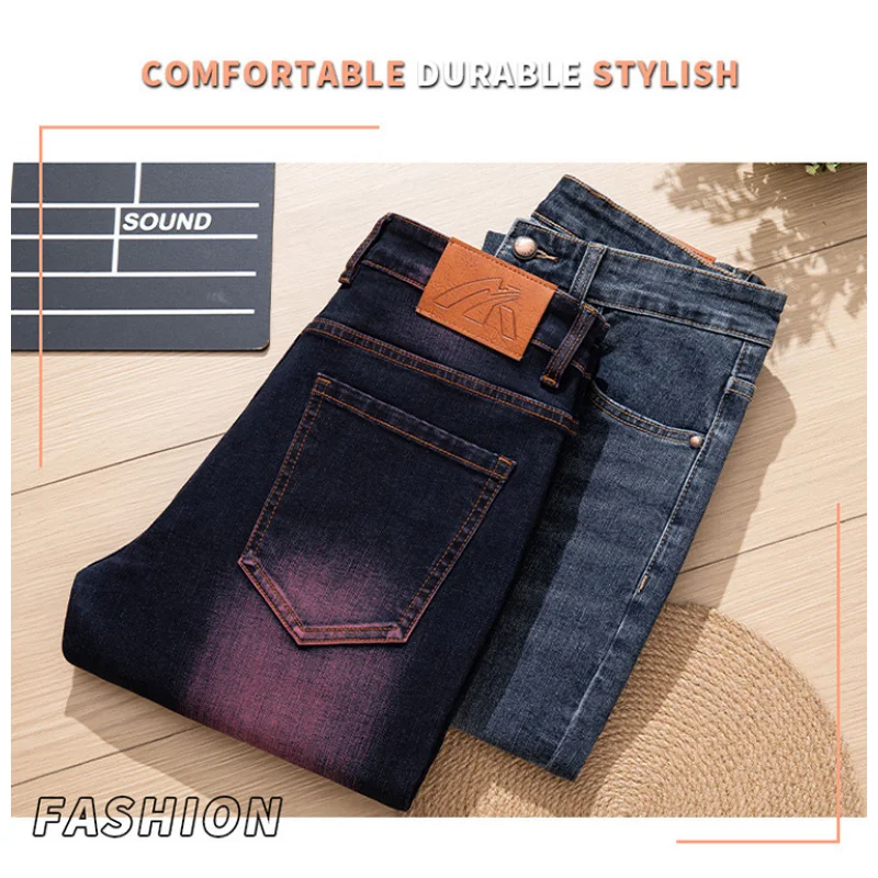 

Autumn Vintage Washed Men's Jeans Stretch Slim Straight Versatile High-end Casual Business Pants Middle-aged Men