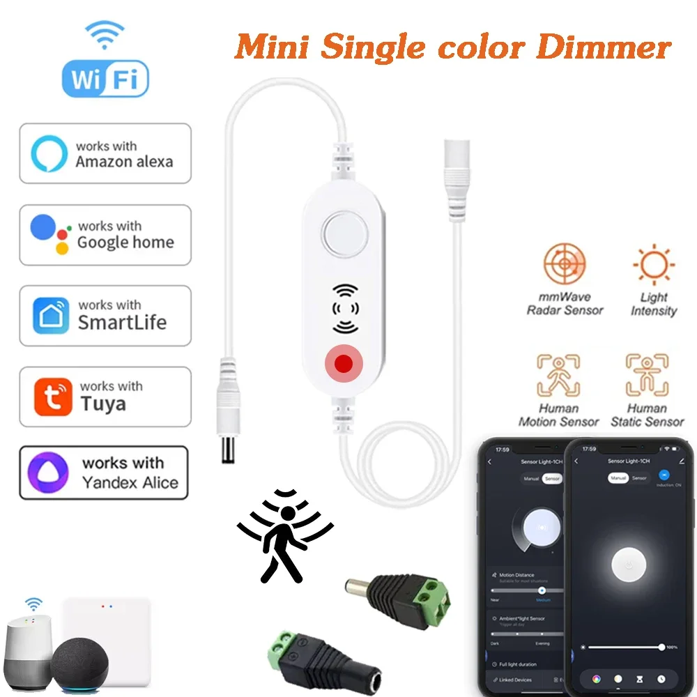 

Tuya Wifi Mini Dimmer LED Controller Single Color Switch Human Presence Motion Sensor Radar Wave Human Detector for Alexa Google