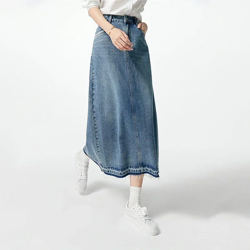 

Toyouth Women Denim Skirt 2023 Autumn High Waist A-shaped Slim Embroidery Split Hem Fashion Casual Versatile Mid-length Skirt
