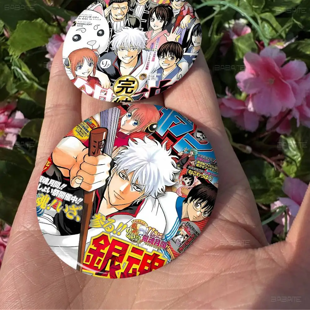 جينتاما أنيمي 32/44/58 مللي متر اليدوية دبوس جولة مضحك المفاجئة في دبابيس لحقيبة الظهر Cothes اكسسوارات شارة قبعة الديكور #4