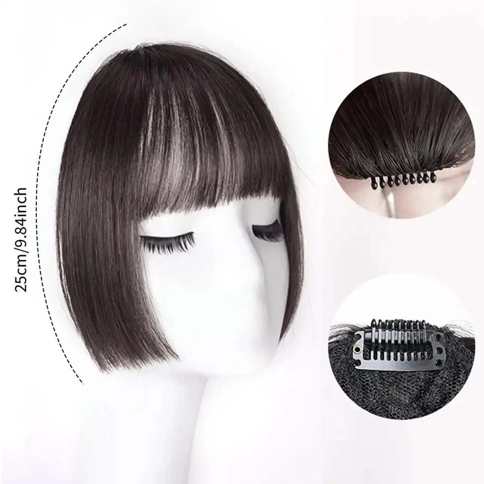 Flequillo falso de aire, herramienta de peinado, extensión con clip, cabello sintético, flequillo falso natural para mujer 6