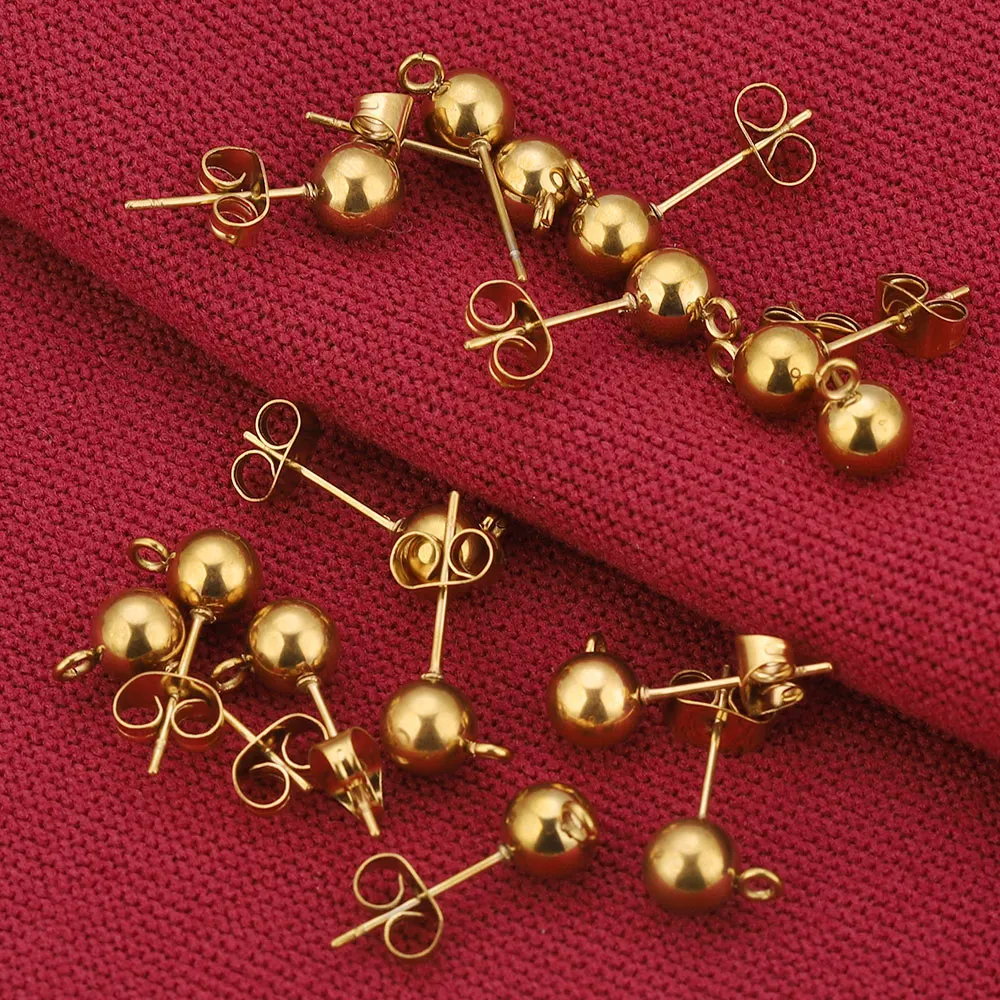 20 шт., нержавеющая сталь 4, 5, 6, 8 мм, круглые шариковые серьги-гвоздики, петли, крючки, серьги сзади для DIY, принадлежности для изготовления ювелирных изделий, оптовая продажа