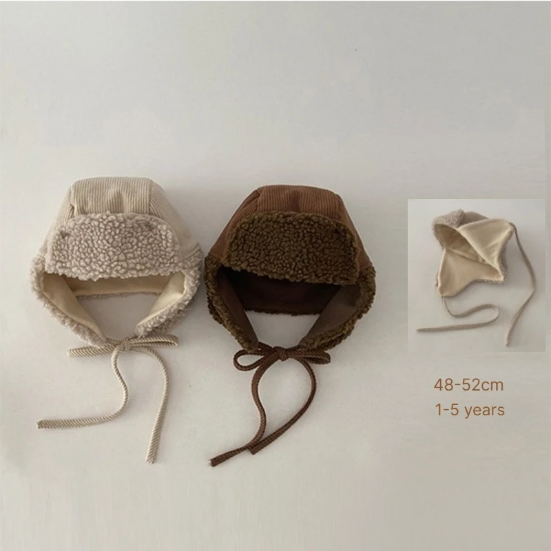 Kids Winter Pilot Hat 48-52cm Fleece Lined Warm Trapper Windproof  Cold Proof Cap Boys Girls Baby Snow Gear Cute Earflap Beanie