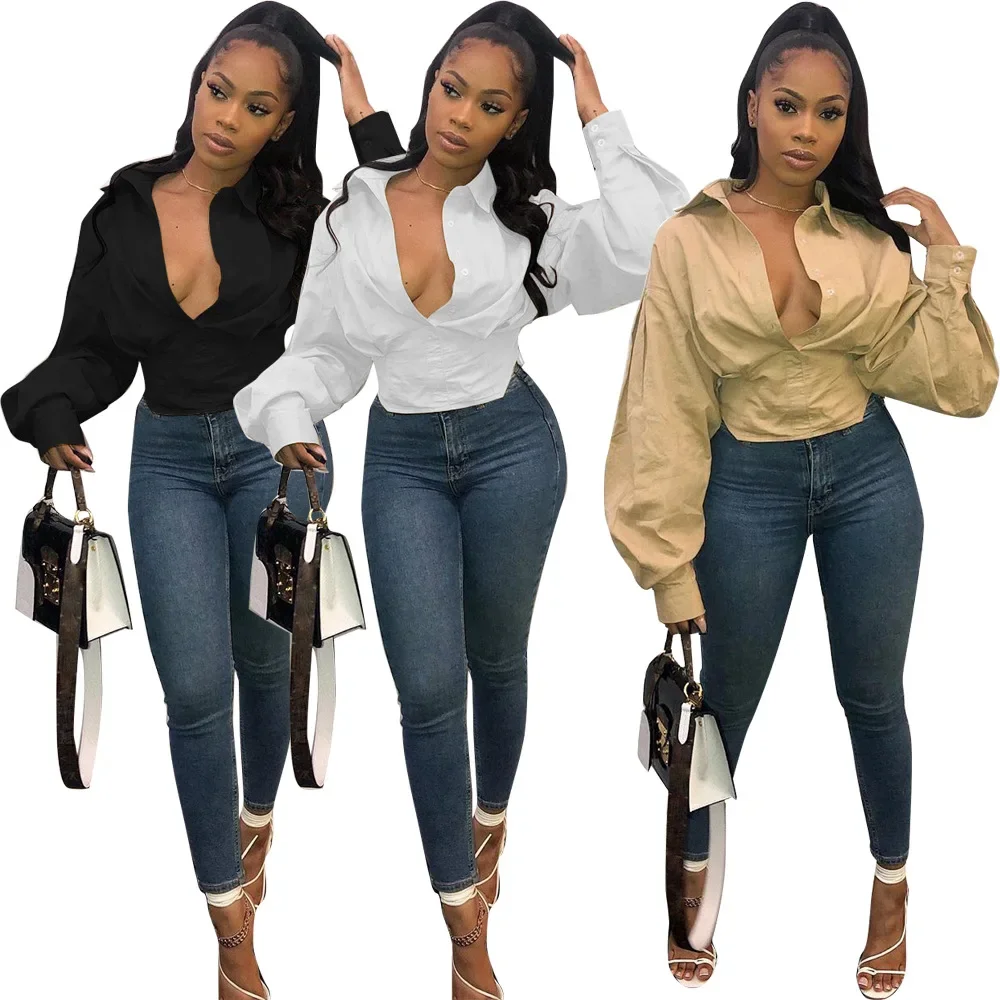 

Shirts for Women Streetwear Blouse Outerwear 2025 Lantern Sleeve Turn Down Collar Single Breasted Y2k Streetwear Overshirt Tops