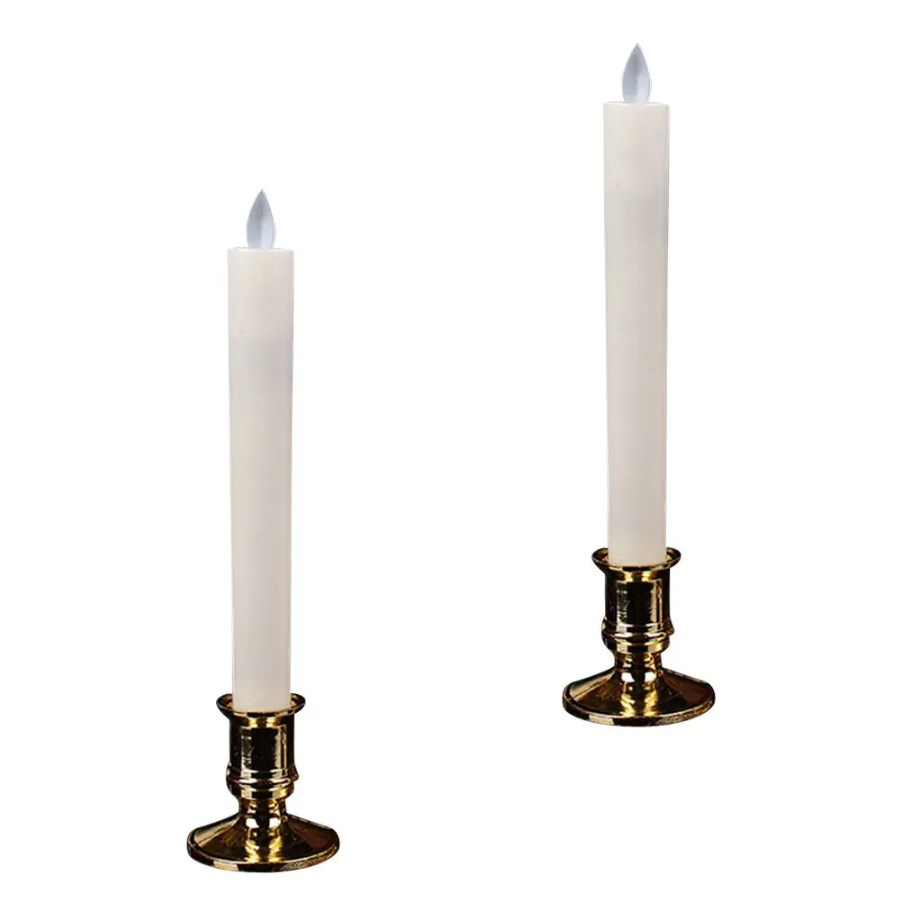 2Pairs LED Electronic Candles Swing Simulation Long-Lasting Decorative Lights White Candles Golden Bases for Party