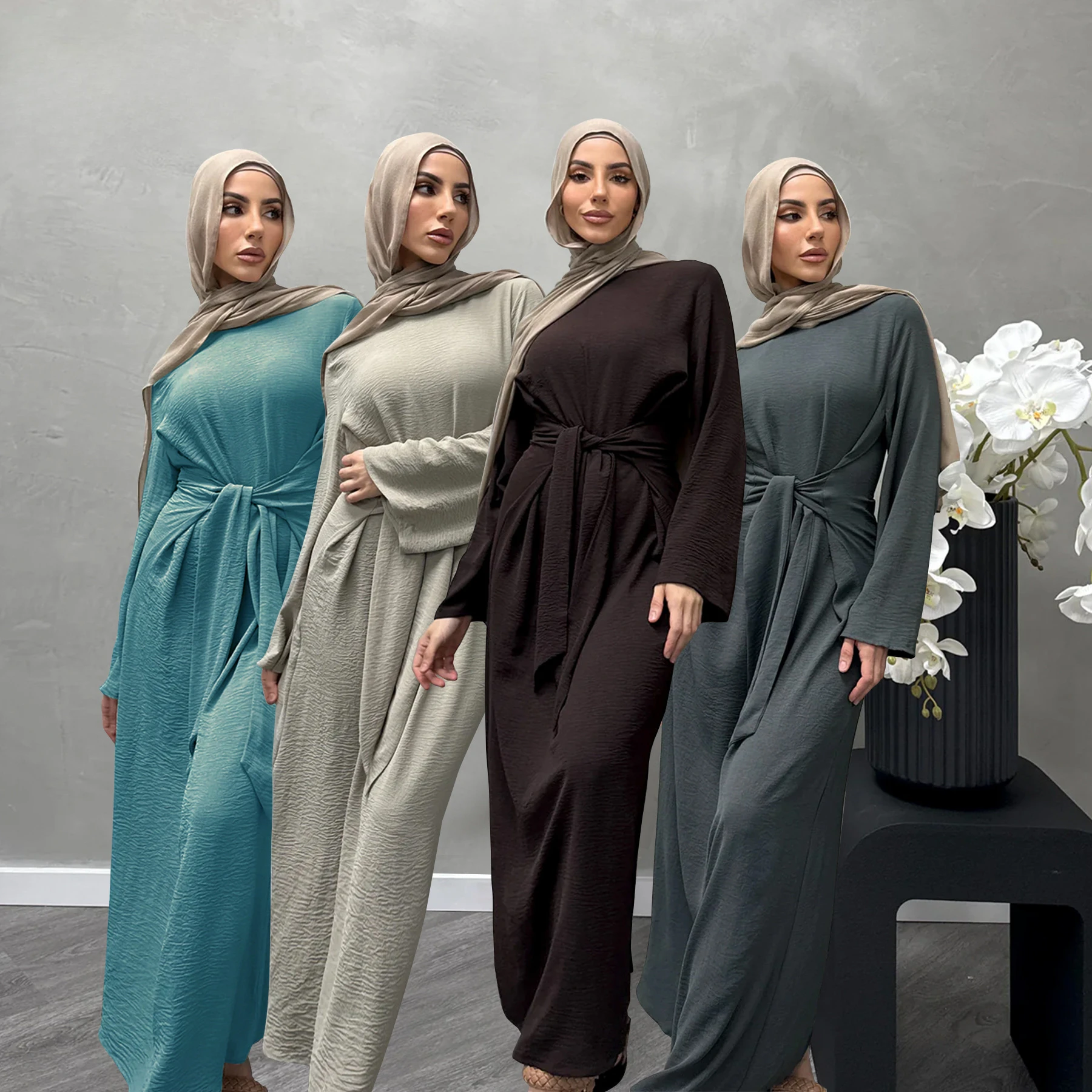 Eid Abaya Dubai Muslim Wrap Dress Plain Abayas for Women Turkish African Long Dresses Mubarak Islamic Clothes Kaftan Hijab Robe