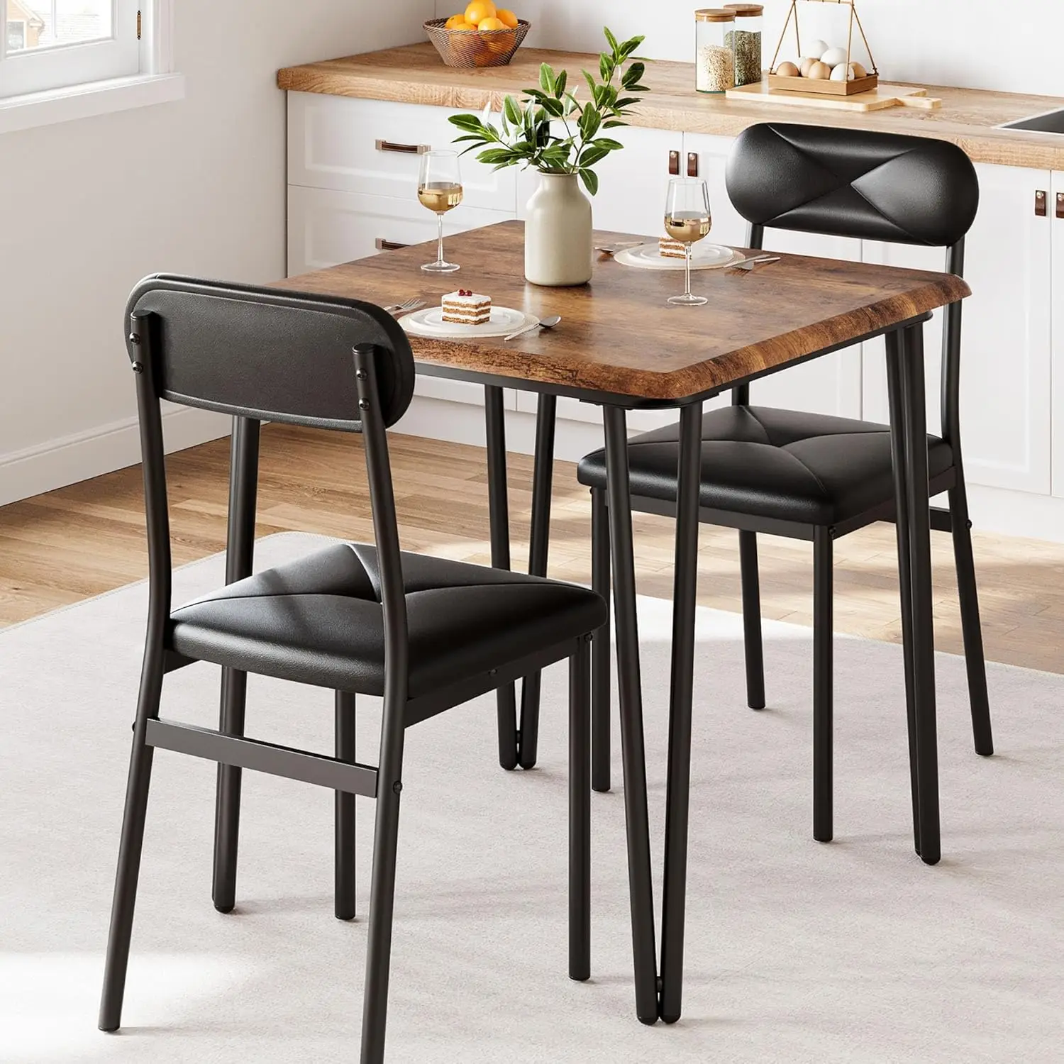Ensemble de salle à manger pour 2 personnes, table de cuisine avec chaises rembourrées pour la cuisine et les petites pièces