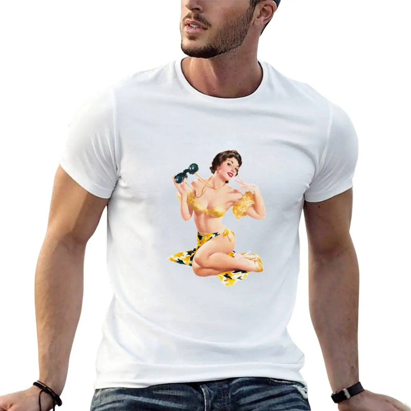

Sexy Pin Up Girl with Binoculars T-Shirt t shirt man casual t shirts for man graphic vintage T-Shirt