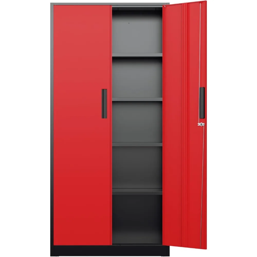 

72-металлический гаражный шкаф для хранения вещей, 2 запирающиеся двери и 4 регулируемые полки, высокий шкаф для хранения вещей, сверхмощный стальной шкаф для инструментов для