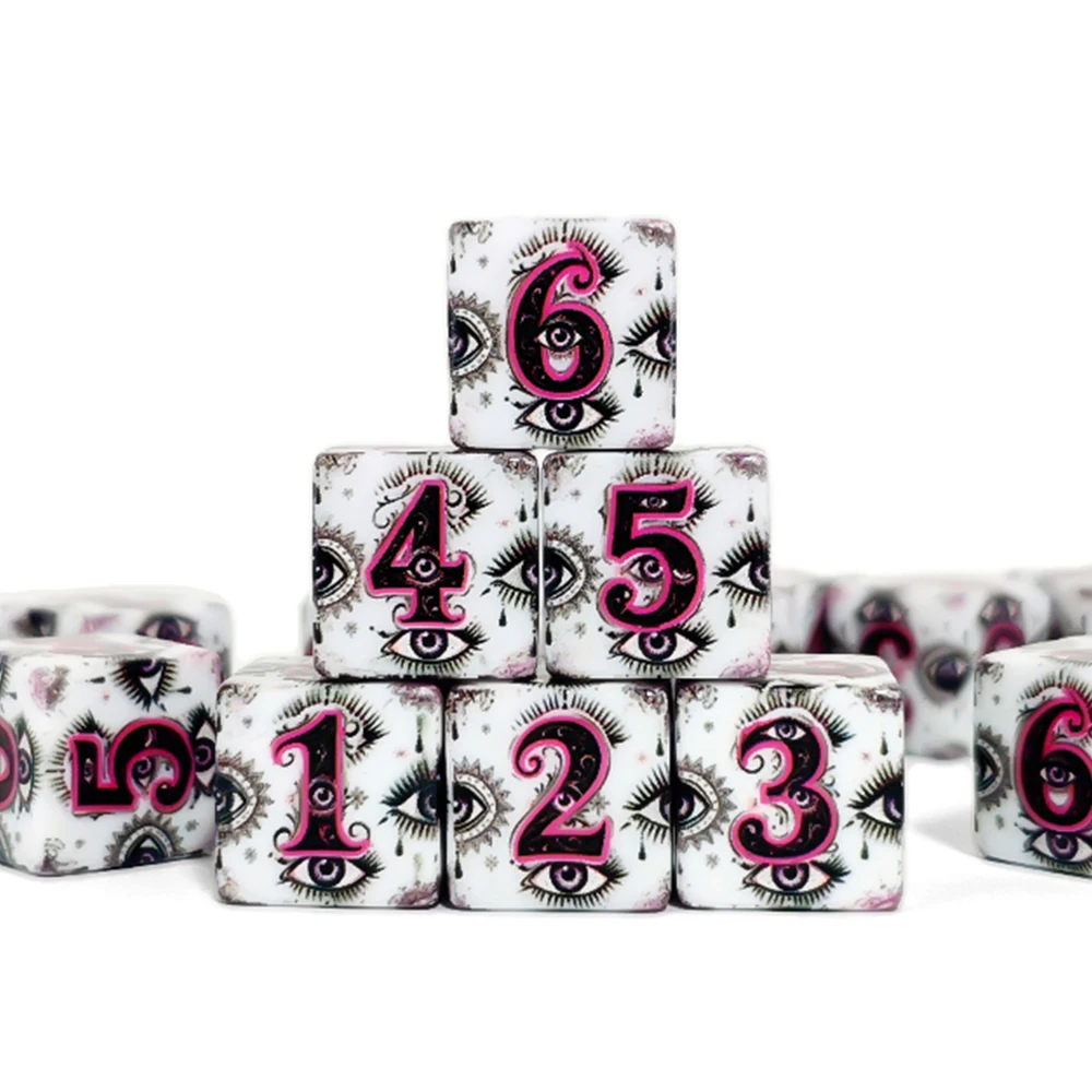 12Pcs 16MM D6 Acrylic Dice Mystic Gothic All‑Seeing Eye Print DND RPG Tabletop Gaming Dice For Role‑Playing Board Game Dice