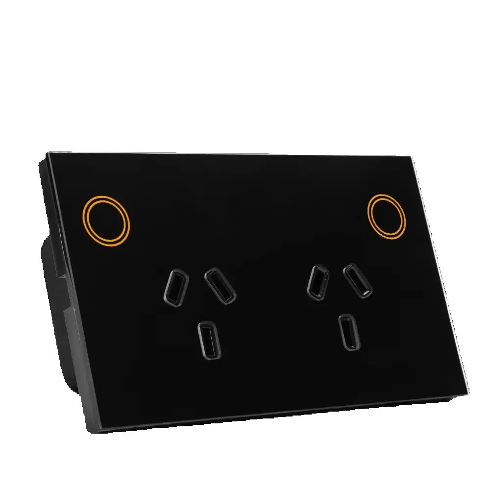 Melery AU Standard Wifi 2.4G 2400W Tempered Glass Panel Tuya App Smart Dual Power Point GPO Wall Socket