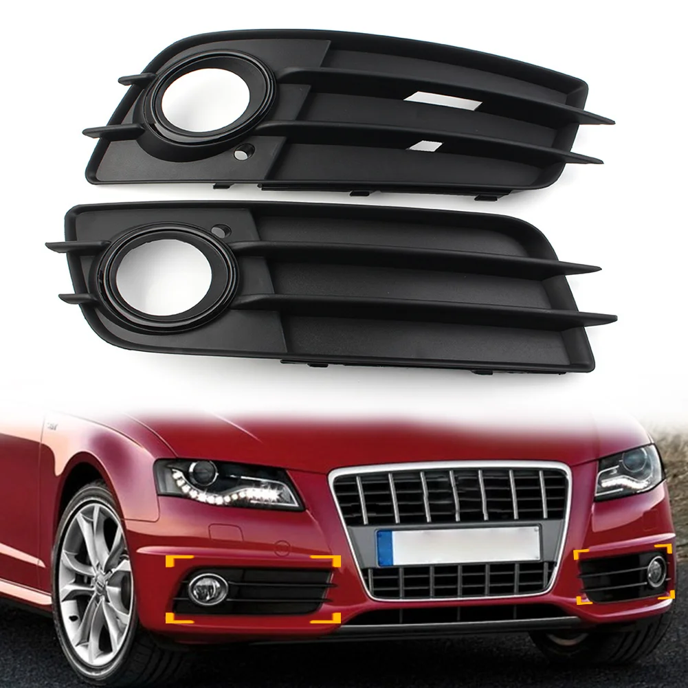 1 Pair Black Car Front Bumper Fog Light Grille Cover Replacement For Audi A4 B8 S-Line S4 2008 2009 2010 2011 2012