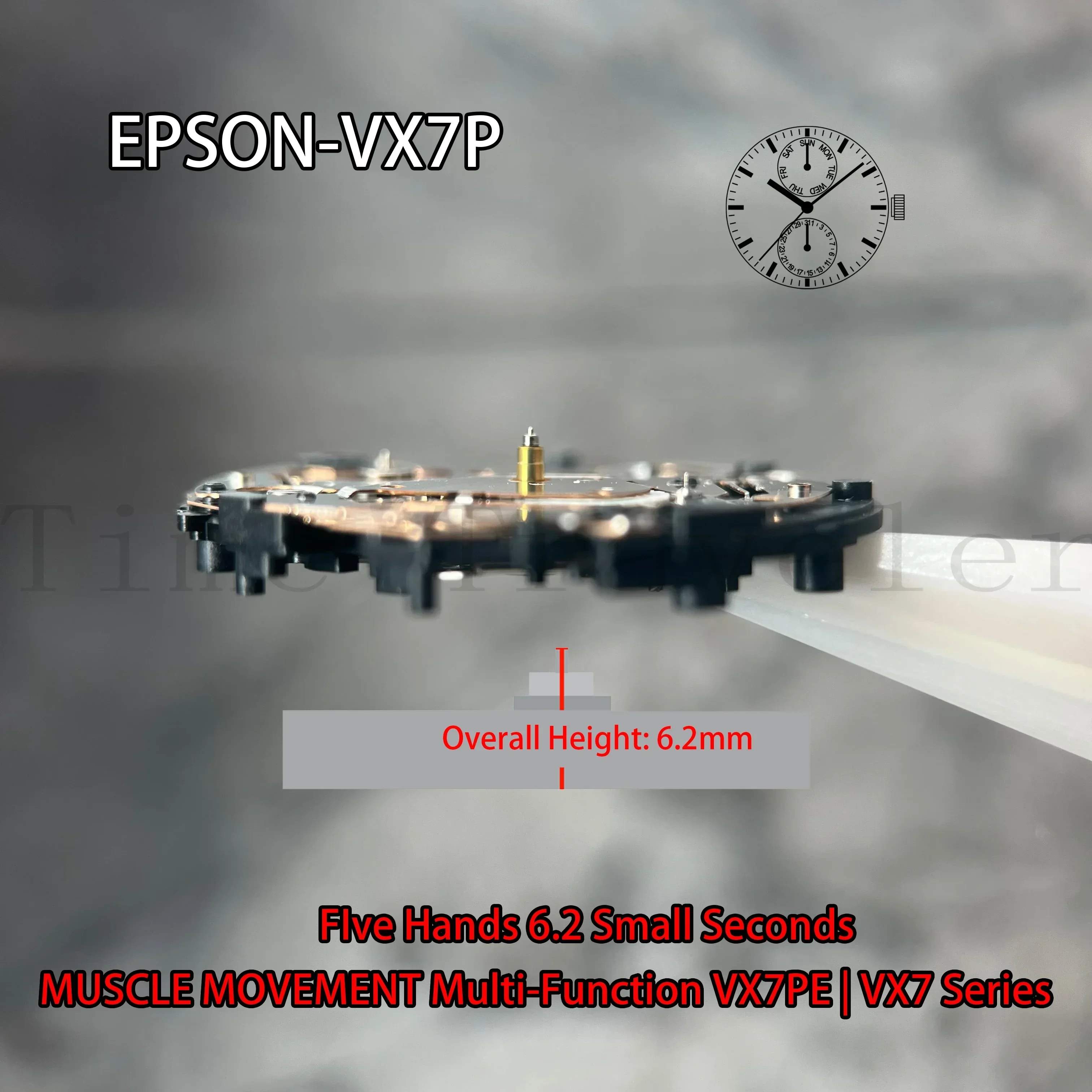 حركة VX7P سلسلة حركة Epson VX7PE 6.12 ثانية صغيرة الحجم: 12 3/4 بوصة 5 أيدي يوم / تاريخ