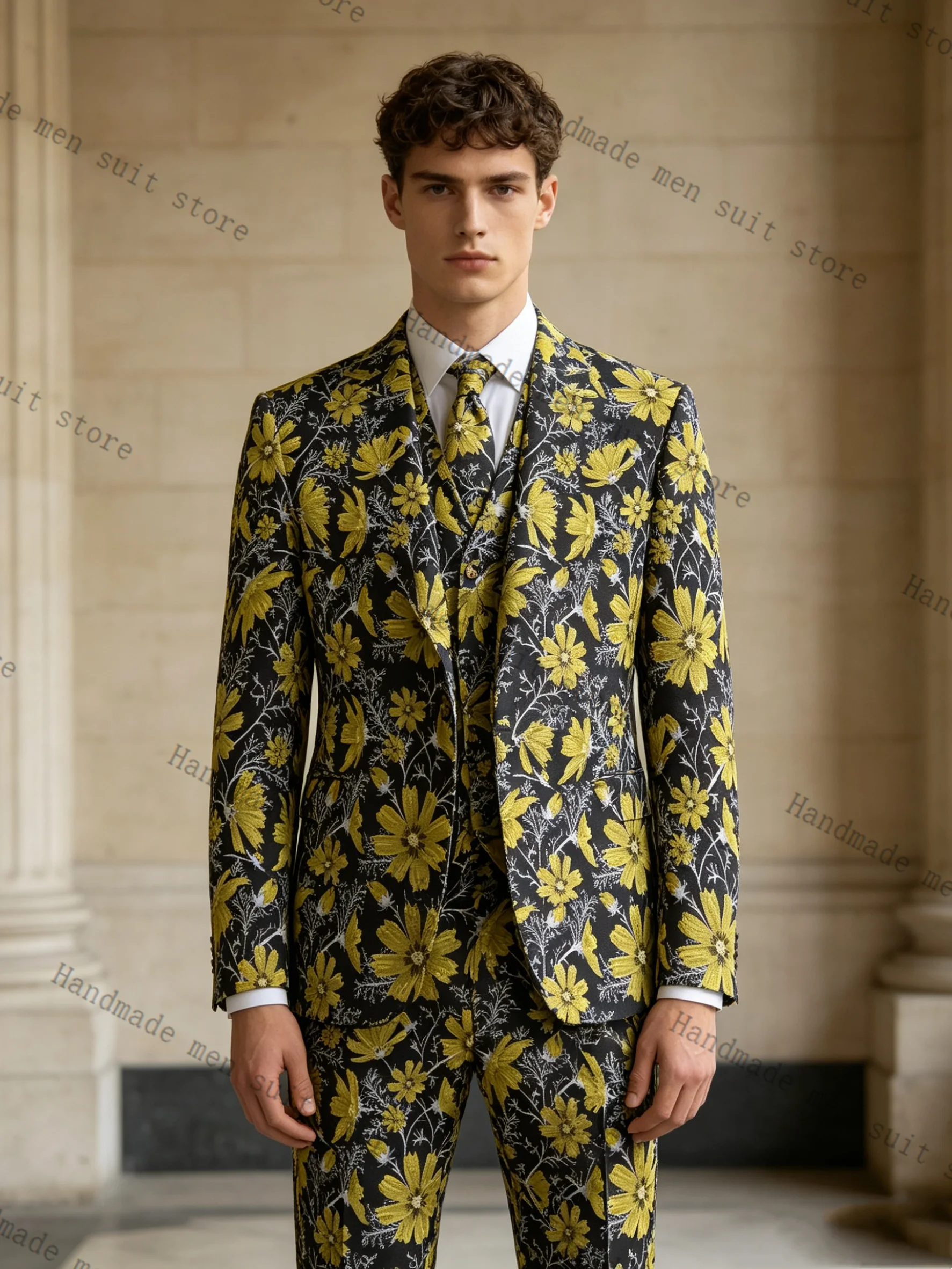 Yellow Printed Men Suit Set 2  - Formal Wear For Men Yellow review and price