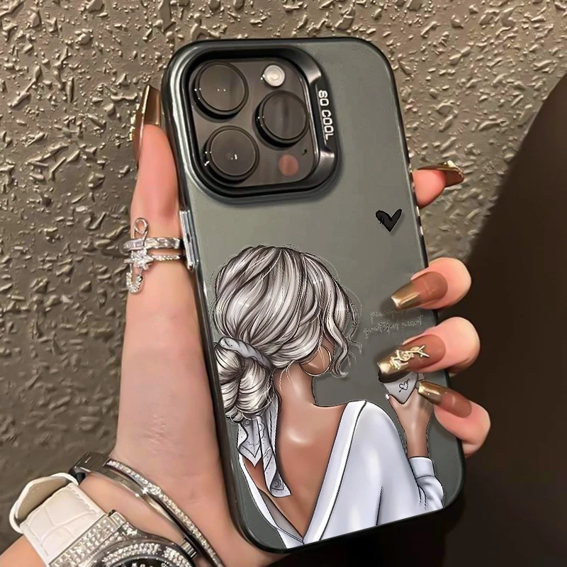 Capa de telefone material imd café feminino urbano para iphone 16 pro max 15 14 plus 13 12 11 xs xr 7 8 16e se2 capa traseira à prova de choque