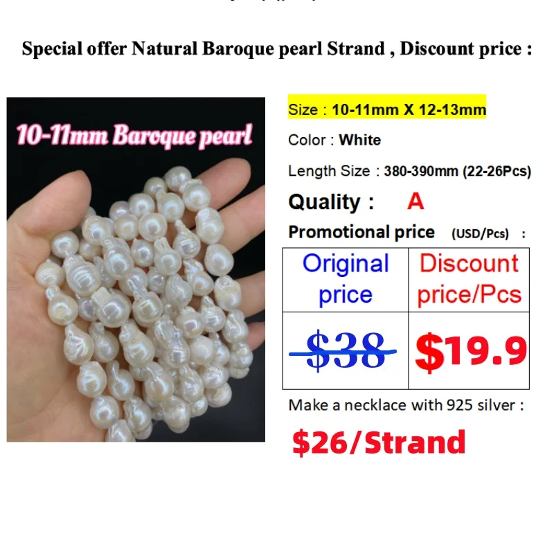 

Baroque Pearl Necklace & Semi-finished Baroque Pearl Strand for Women Freshwater Cultured Pearl Necklaces Sterling Silver Clasp