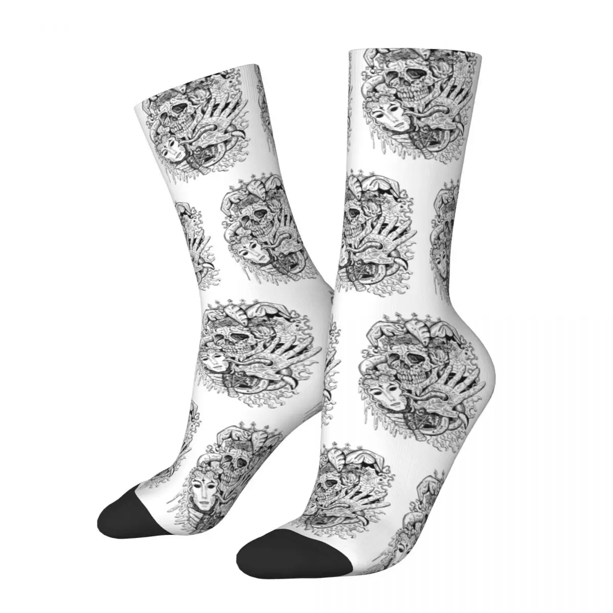 

Black And White Fantasy Joker Skull With Mask And Tentacles Socks All Season Long Socks Accessories for Man's Woman's Gifts