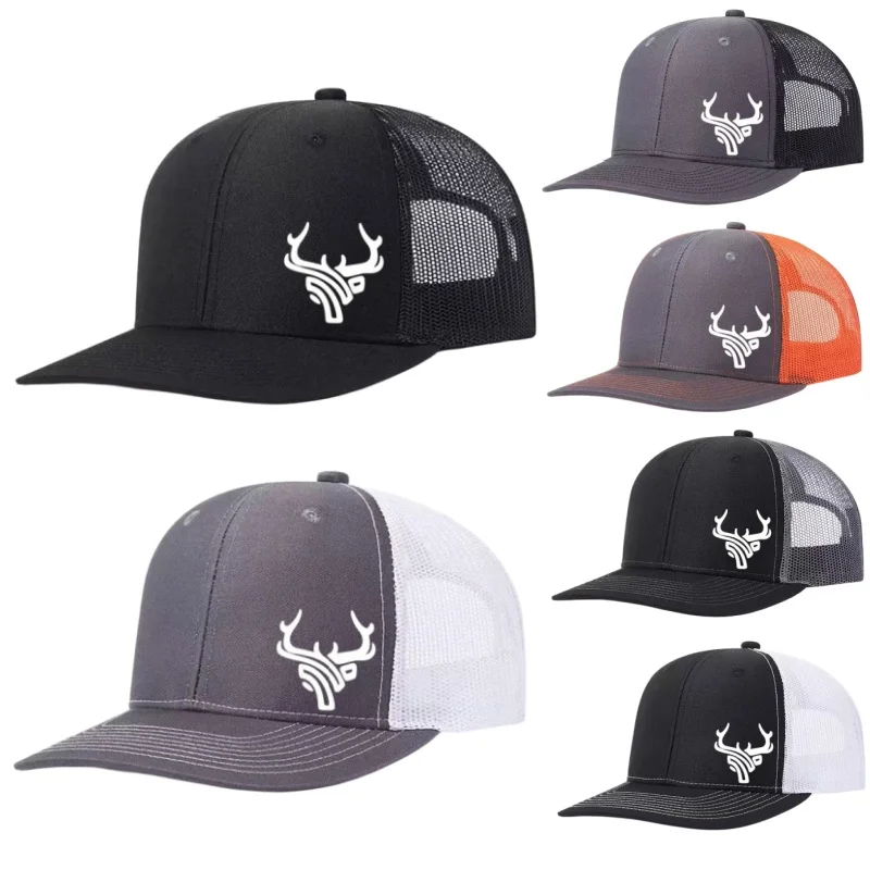 Deer Head Antlers Printed Adjustable Baseball Cap Snapback Dad Hat Breathable Trucker Mesh Hat Golf Fishing Outdoor Sun Cap