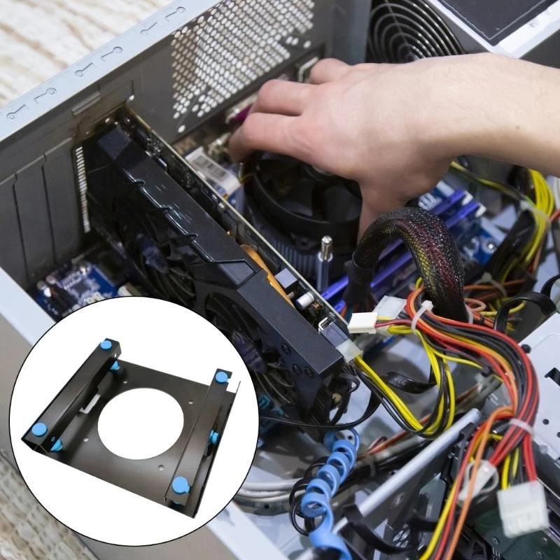 

652F Metal &Rubber 3.5in Hard Drive Mounting Bracket for 3.5 Hard Disk to 5.25 Bay Installation Shockproof &Noise Reductions