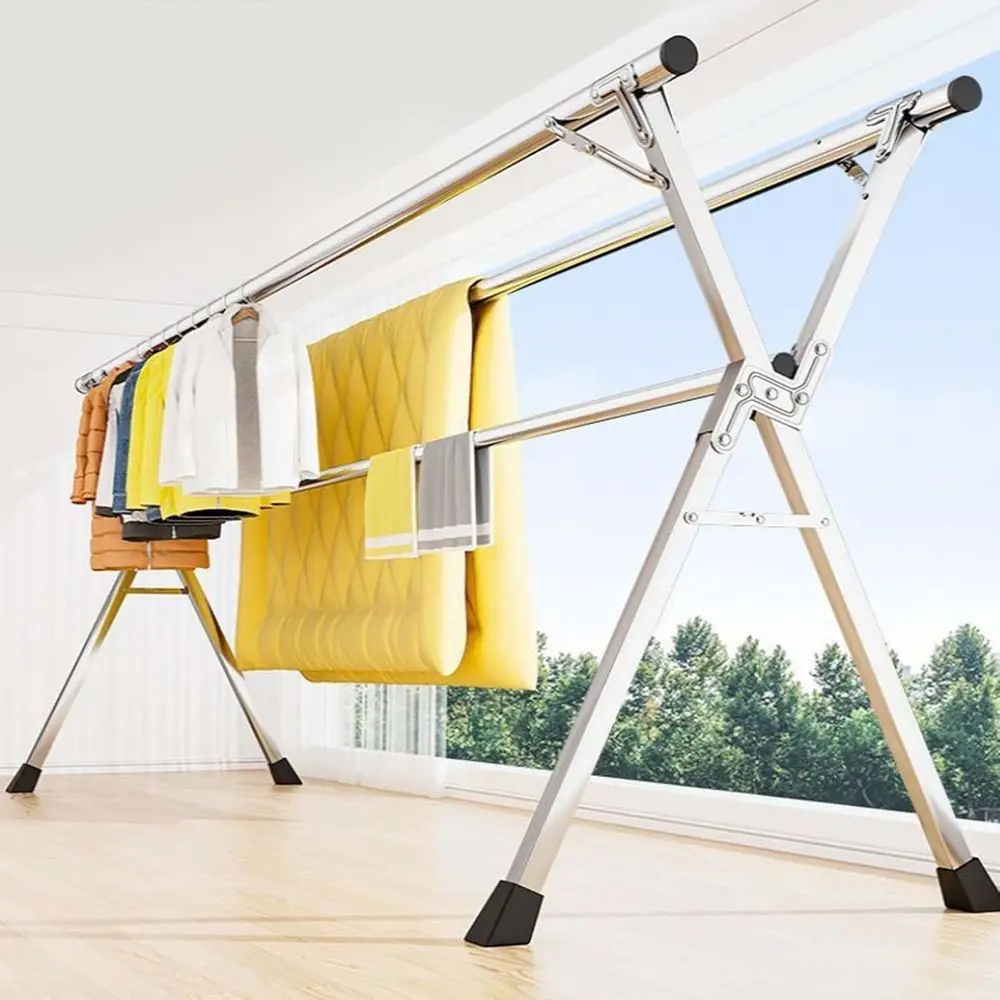 Adjustable Folding Clothes Drying Rack - Windproof Hooks, Suitable for Indoor, Outdoor, Balcony Use (160cm)