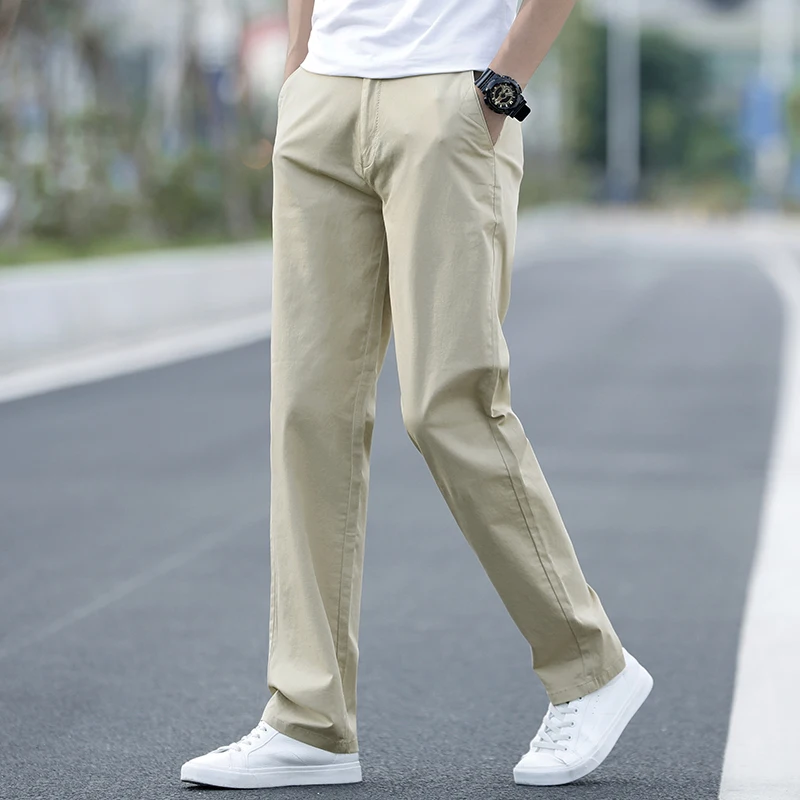 2023 Summer New Men\'s Thin Cotton Khaki Casual Pants Business Solid Color Stretch Trousers Brand Male Gray Plus Size 40 42