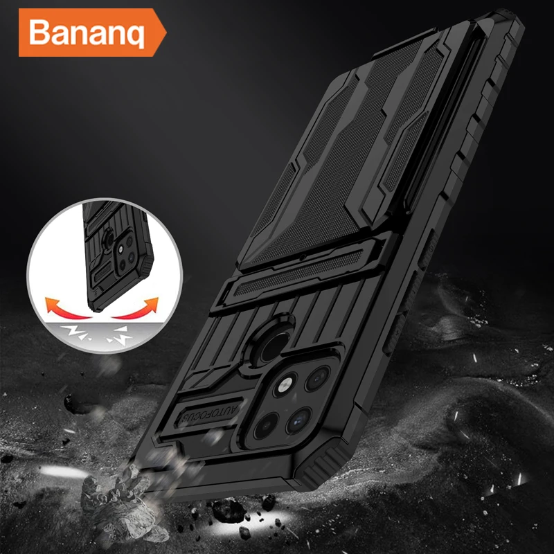 

Bananq Card Slot Stand Case For OPPO A7 A12 A15 A16 A54 A74 A95 4G F9 F19 Shockproof Cover For Realme 5 6i 7i C3 C12 C15 C21 C25